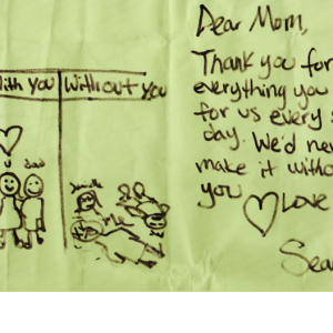 The love note Sean gave his mother a few days before he left home to visit his teacher.