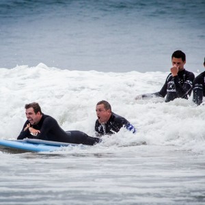 Tobias still surfing with friends
